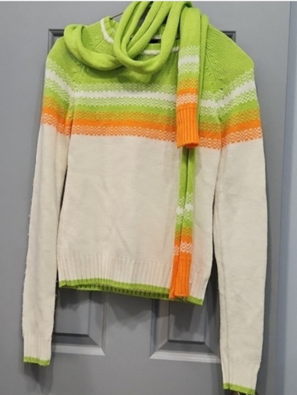 South Pole Green Orange White Sweater & Scarf Set